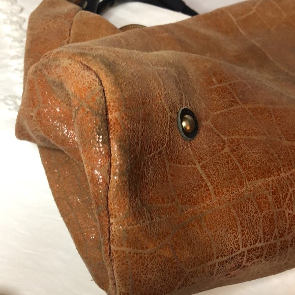 LOLA BERNARD MODENA burnt Orange croc embossed leather/suede shoulder handbag. - Picture 11 of 16